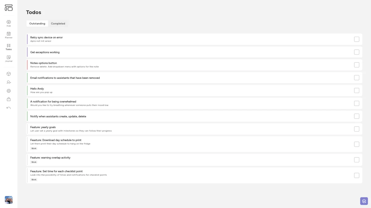 To-do list with priority colours and grouped tasks