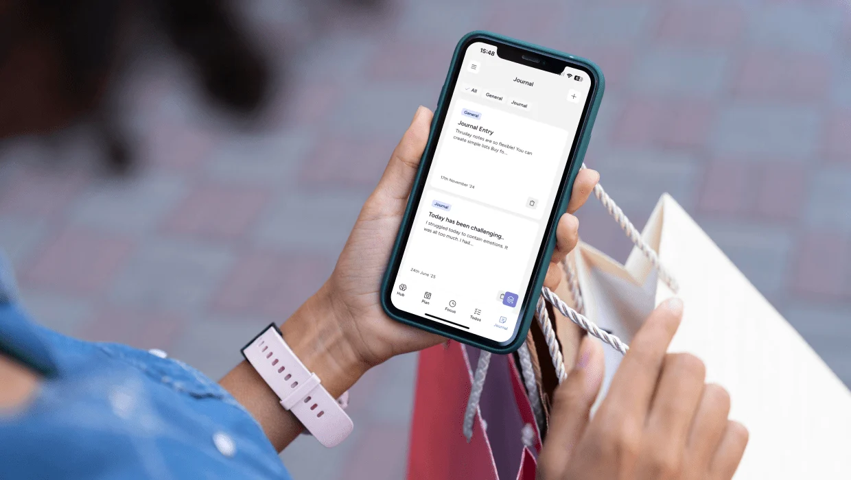 Adult planning their day using a digital planner app