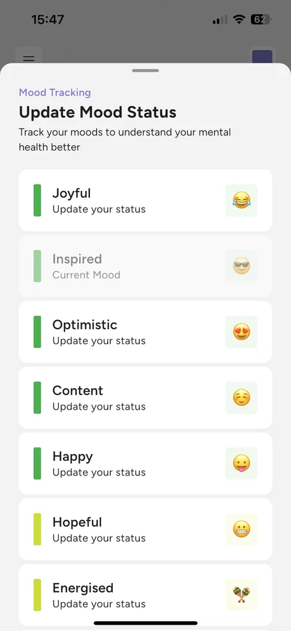 Mood tracker using a traffic light system for daily check-ins